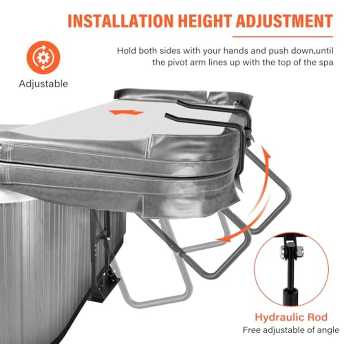 Cover Lifter,Hot Tub Cover Lifter Undermount,Spa Cover Lift,Heavy Duty Hot Tub Cover Lifter Hydraulic Removal System Adjustable U-Arms Reinforced Brackets,Undermount Design Works with All Spa Shapes by ACTREY - Image 3