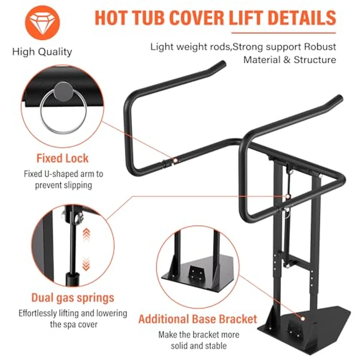 Cover Lifter,Hot Tub Cover Lifter Undermount,Spa Cover Lift,Heavy Duty Hot Tub Cover Lifter Hydraulic Removal System Adjustable U-Arms Reinforced Brackets,Undermount Design Works with All Spa Shapes by ACTREY - Image 4