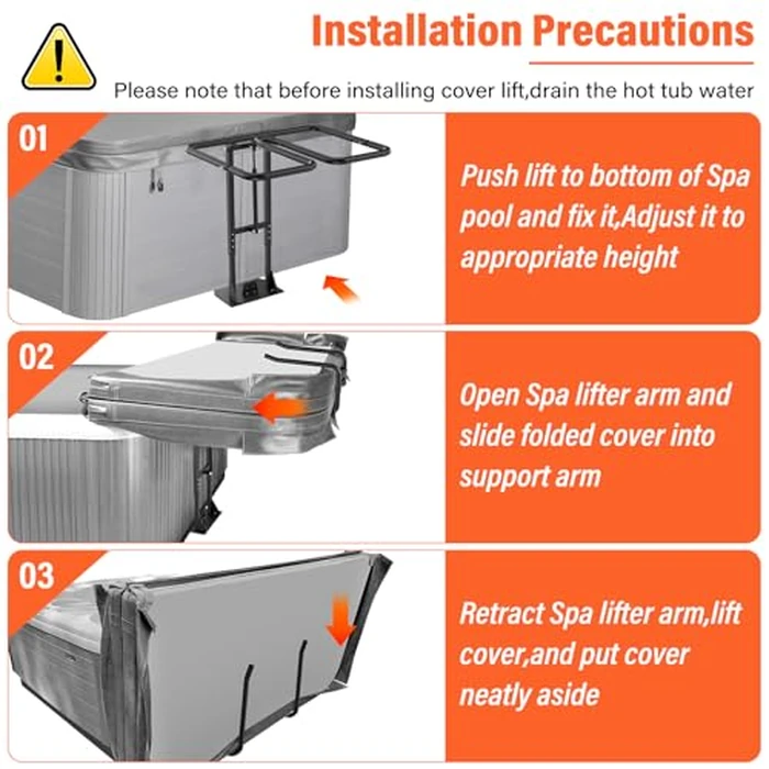 Cover Lifter,Hot Tub Cover Lifter Undermount,Spa Cover Lift,Heavy Duty Hot Tub Cover Lifter Hydraulic Removal System Adjustable U-Arms Reinforced Brackets,Undermount Design Works with All Spa Shapes by ACTREY - Image 6