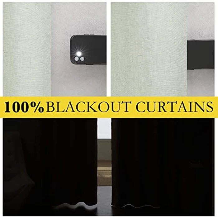 NICETOWN 100% Blackout Sage Green Linen Cold Blocking Curtains 90 inches Length with Thermal Insulated Liners,2 Panels,52 inches W,Farmhouse Style Room Warming Small Window Drapes for Dining Room by NICETOWN - Image 2