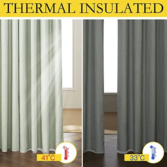 NICETOWN 100% Blackout Sage Green Linen Cold Blocking Curtains 90 inches Length with Thermal Insulated Liners,2 Panels,52 inches W,Farmhouse Style Room Warming Small Window Drapes for Dining Room by NICETOWN - Image 4