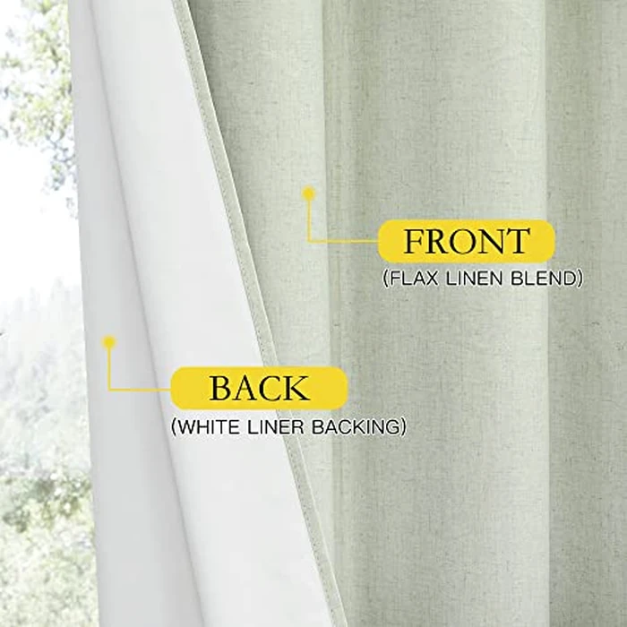 NICETOWN 100% Blackout Sage Green Linen Cold Blocking Curtains 90 inches Length with Thermal Insulated Liners,2 Panels,52 inches W,Farmhouse Style Room Warming Small Window Drapes for Dining Room by NICETOWN - Image 5