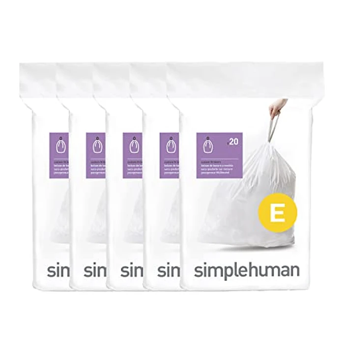 simplehuman Code E 100 Count, Dispenser Pack Custom Fit Liners, Drawstring Trash Bags, 20 Liter / 5.3 Gallon, White by simplehuman - Used - Very Good condition - US$14.81