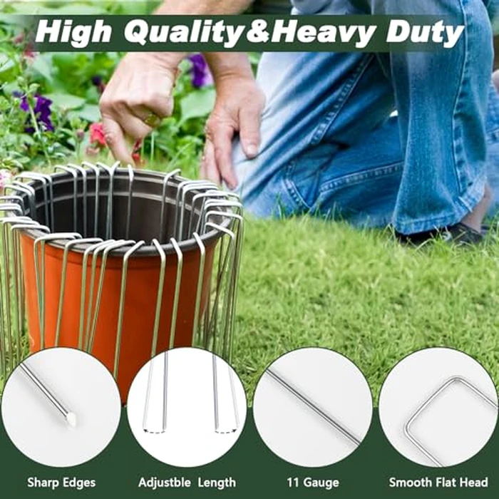 FEED GARDEN 6 Inch 100 Pack Galvanized Landscape Staples Plant Cover Stakes 11 Gauge Tent Stakes Garden Stakes Landscaping Fabric SOD Pins Yard Stakes for Decoration Weed Barrier Fabric by FEED GARDEN - Image 5