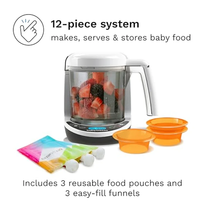 Baby Brezza One Step Baby Food Maker Deluxe - Auto shut Off, Dishwasher Safe Cooker and Blender to Steam + Puree Organic Food for Infants + Toddlers - Set of 3 Pouches + 3 Funnels by Baby Brezza - Image 7