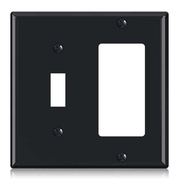 ELEGRP 2-Gang 1-Toggle Light Switch 1-Decorator/GFCI Device Combination Wall Plates, Standard Size 4.53" H x 4.57" L Unbreakable Thermoplastic Faceplate Cover, UL Listed (1 Pack, Glossy Black) by ELEGRP - Image 1