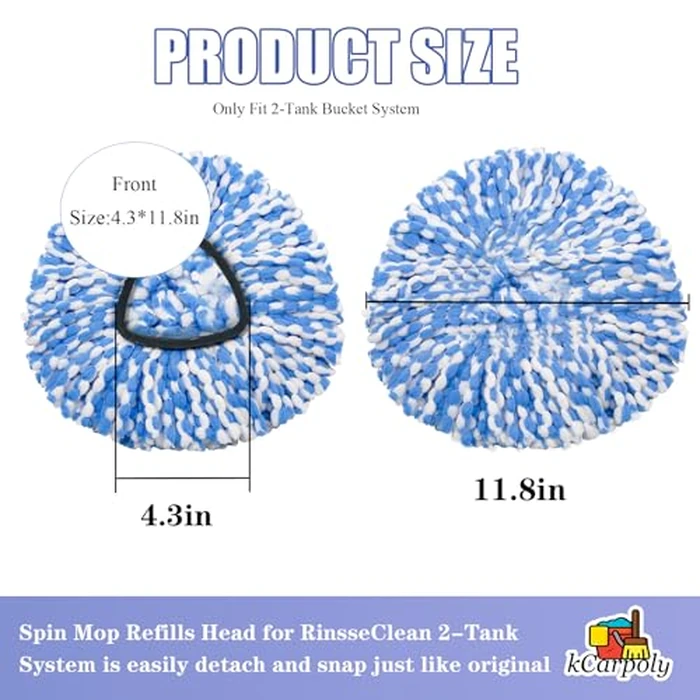 kCarpoly 6 Pack Spin Mop Heads Replacements Compatible for O ceda RinseClean 2 Tank System, Microfiber Mop Refills Head for 4.33in Core,Easy to Replace and Deep Cleaning by kCarpoly - Image 3