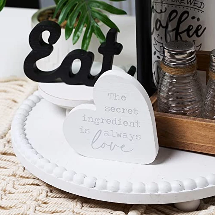 GENMOUS Farmhouse Kitchen Tiered Tray Decor Items Mini Set, Rustic Black and White Kitchen Counter Decor, Two Tiered Tray Kitchen Decor Set for Home Kitchen Dining Room Table Decoration by GENMOUS & CO. - Image 8