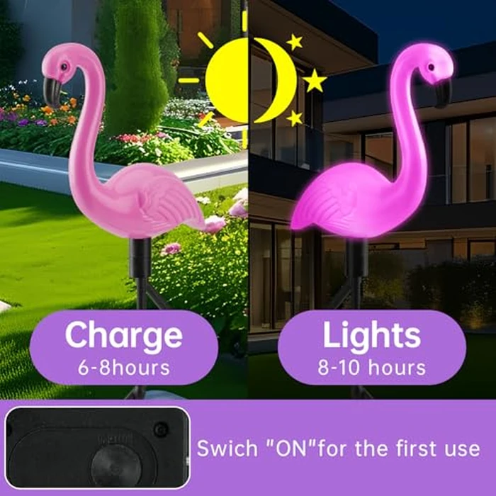 Solar Flamingo Lights 3 Pcs Set, Waterproof Solar Garden Lights Outdoor Decoration, Pink Flamingo Garden Decoration for Patio Lawn Sidewalk Pathway by HHUWRUL - Image 2