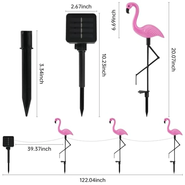 Solar Flamingo Lights 3 Pcs Set, Waterproof Solar Garden Lights Outdoor Decoration, Pink Flamingo Garden Decoration for Patio Lawn Sidewalk Pathway by HHUWRUL - Image 3