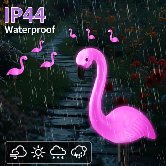 Solar Flamingo Lights 3 Pcs Set, Waterproof Solar Garden Lights Outdoor Decoration, Pink Flamingo Garden Decoration for Patio Lawn Sidewalk Pathway by HHUWRUL - Image 4