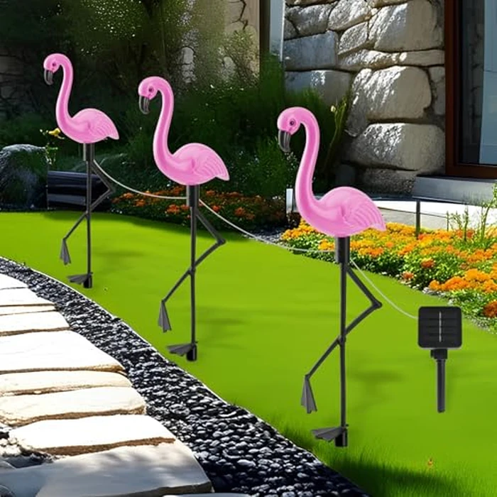 Solar Flamingo Lights 3 Pcs Set, Waterproof Solar Garden Lights Outdoor Decoration, Pink Flamingo Garden Decoration for Patio Lawn Sidewalk Pathway by HHUWRUL - Image 6