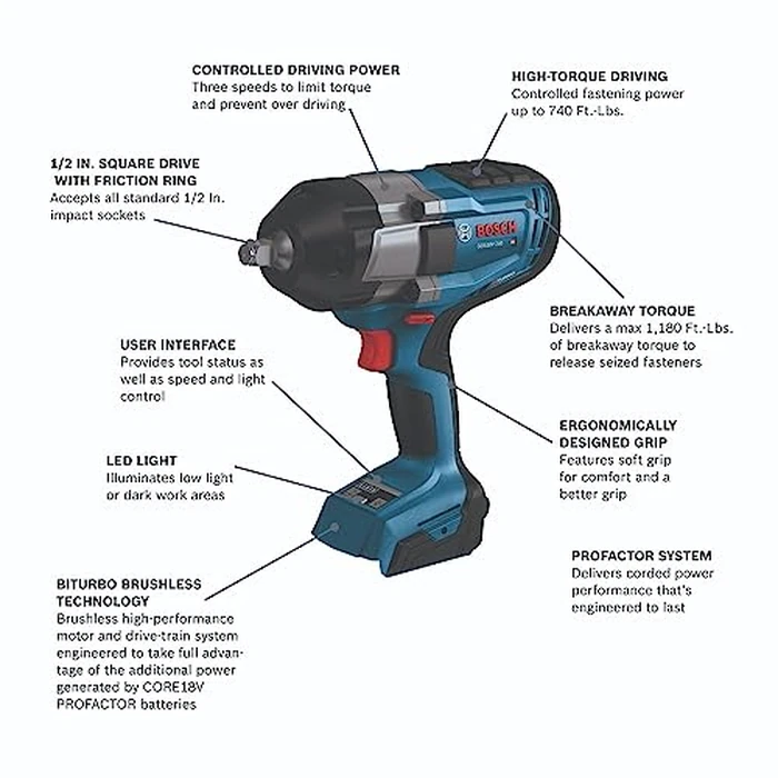 BOSCH GDS18V-740N PROFACTOR 18V 1/2 In. Impact Wrench with Friction Ring (Bare Tool) by Bosch - Image 3