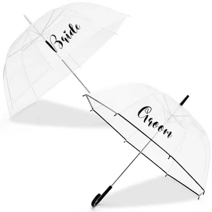 Sunnymove 2 Clear Wedding Umbrellas, Large Bubble Wedding Umbrella for Bride and Groom with J Hook Handle Lightweight Bridal Umbrellas for Weddings Rain Outdoor Ceremony by Sunnymove - Used - Very Good condition