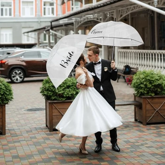 Sunnymove 2 Clear Wedding Umbrellas, Large Bubble Wedding Umbrella for Bride and Groom with J Hook Handle Lightweight Bridal Umbrellas for Weddings Rain Outdoor Ceremony by Sunnymove - Image 2