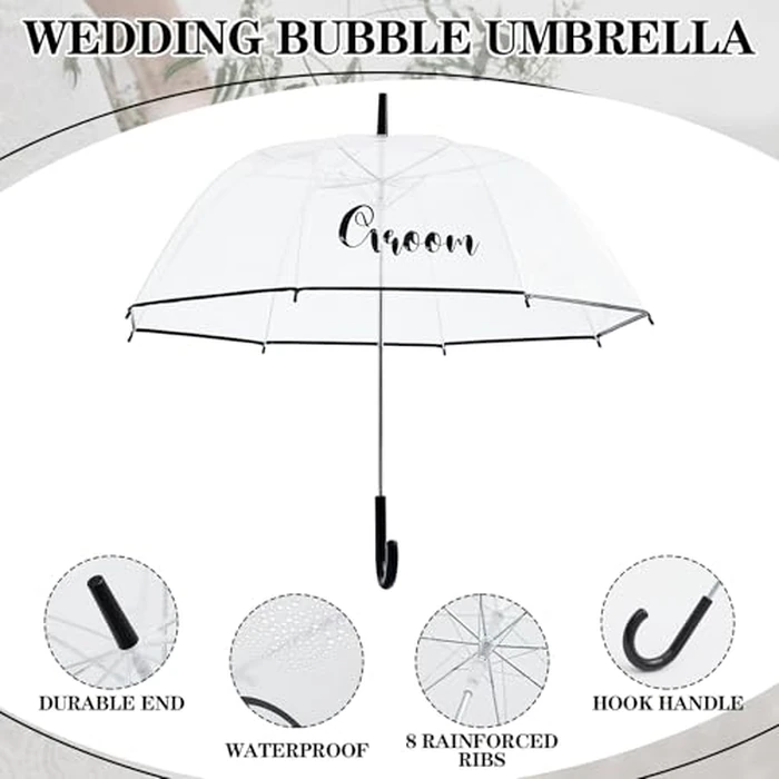 Sunnymove 2 Clear Wedding Umbrellas, Large Bubble Wedding Umbrella for Bride and Groom with J Hook Handle Lightweight Bridal Umbrellas for Weddings Rain Outdoor Ceremony by Sunnymove - Image 4