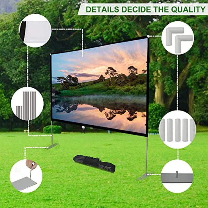 Projector Screen with Stand 16:9 HD 4K Outdoor Indoor Projection Screen for Home Theater 3D Fast-Folding Projector Screen with Stand Legs and Carry Bag by HOIN - Image 2