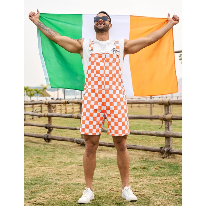 Odefou Checkered Bib Overalls for Men Jumpsuit Shorts Work Coveralls(Orange Checkered,S) by Odefou - Image 5