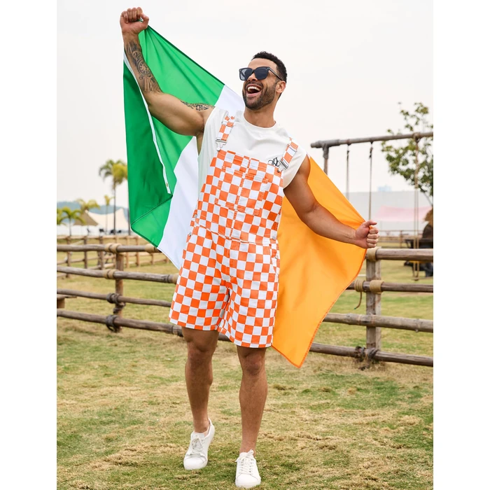 Odefou Checkered Bib Overalls for Men Jumpsuit Shorts Work Coveralls(Orange Checkered,S) by Odefou - Image 6