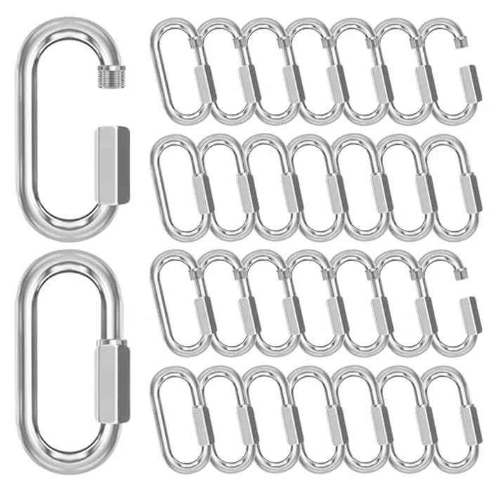 M4-30 Pack 1.61“ Quick Links Chain Connectors, 5/32″ Galvanized Chain Locking Carabiners Hooks, 330LBS Heavy Duty Thread Quick Link Clips, Twist Oval Keychain D Shape for Swing, Camping by phepetroll - Image 1