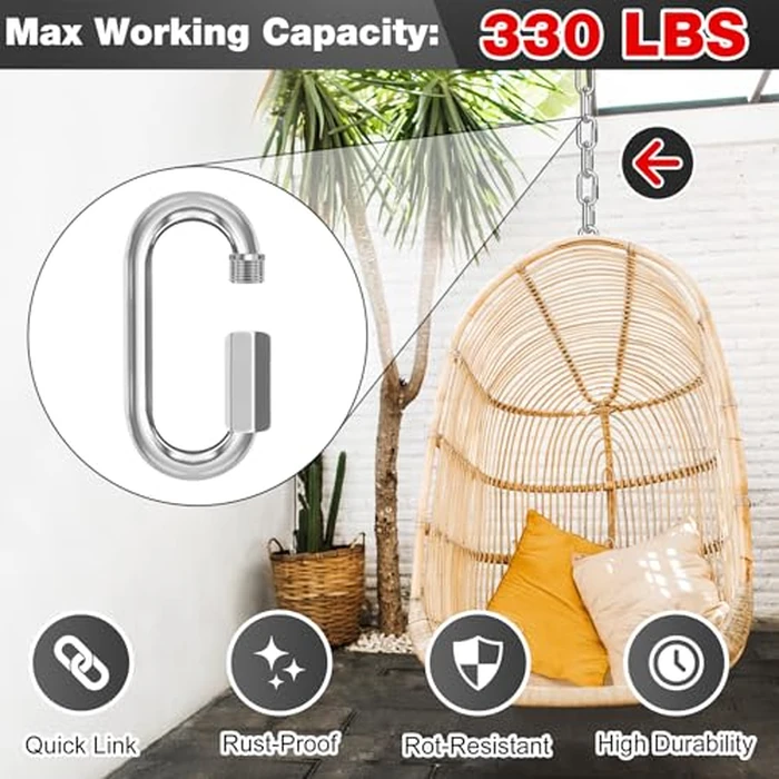 M4-30 Pack 1.61“ Quick Links Chain Connectors, 5/32″ Galvanized Chain Locking Carabiners Hooks, 330LBS Heavy Duty Thread Quick Link Clips, Twist Oval Keychain D Shape for Swing, Camping by phepetroll - Image 3
