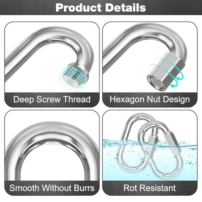 M4-30 Pack 1.61“ Quick Links Chain Connectors, 5/32″ Galvanized Chain Locking Carabiners Hooks, 330LBS Heavy Duty Thread Quick Link Clips, Twist Oval Keychain D Shape for Swing, Camping by phepetroll - Image 6