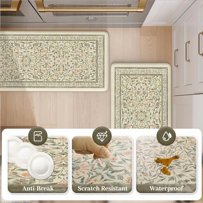 KIMODE Anti Fatigue Kitchen Mats for Floor, Boho Floral Kitchen Rugs Sets of 2, Cushioned Kitchen Floor Mats Non Slip, Comfort Spring Rugs for Kitchen Floor Sink Laundry Desk Beige 17.3"x29"+17.3"x47" by KIMODE - Image 6