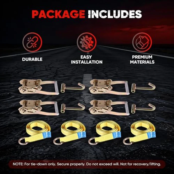 cciyu 12pc Combo Lasso Wheel Axle Lift Straps with 2" Ratchets J Finger Tow Straps Heavy Duty 2" X 8" Long 3335 Lbs Capacity with Hooks for Truck Tie Down Truck Bed Weight by cciyu - Image 3