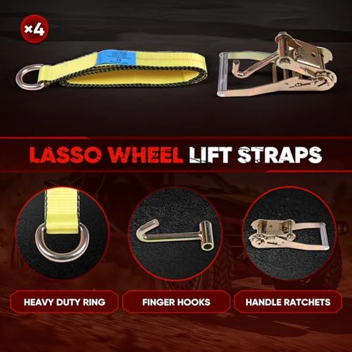 cciyu 12pc Combo Lasso Wheel Axle Lift Straps with 2" Ratchets J Finger Tow Straps Heavy Duty 2" X 8" Long 3335 Lbs Capacity with Hooks for Truck Tie Down Truck Bed Weight by cciyu - Image 5