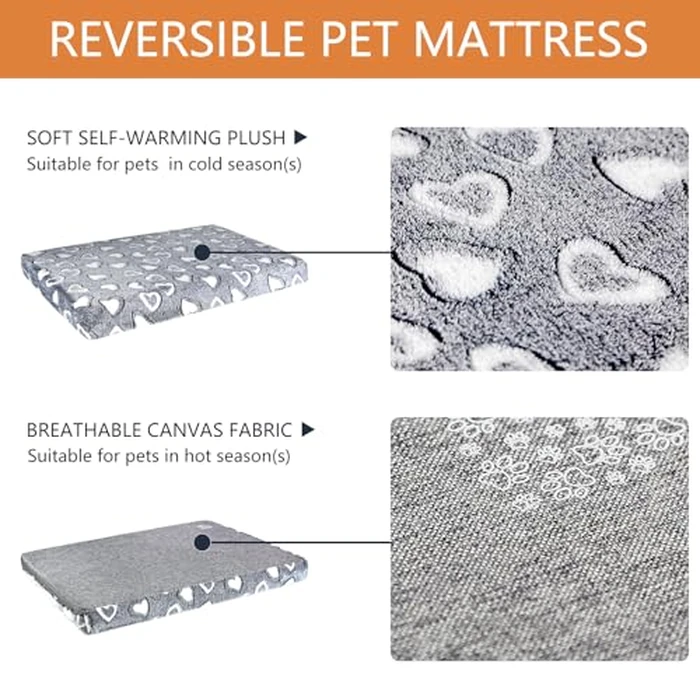 VANKEAN Dog Bed Mat Reversible(Cool & Soft), Stylish 24” Pet Bed Mattress for Dog Crate, Water Proof Linings, Removable Machine Washable Cover, Pet Bed for Small Dog & Cats up to 25lbs, Light Grey by VANKEAN - Image 3