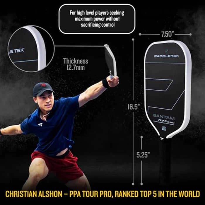 Paddletek Bantam TKO-C 12.7mm Pickleball Paddles with Polymer Honeycomb Core - Unidirectional Carbon Fiber - Torsional Weighting & High Tack Performance Grip - USAPA Approved - 5.25 Inch Handle by Paddletek - Image 3