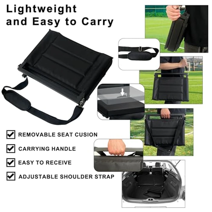 Stadium Bleacher Seats with Detachable Padded Cushion＆Backs Support,Portable Memory Foam Folding Bleacher Chair with Shoulder Strap,Perfect Bleacher Cushion for Sports Outdoor Events (1, Black) by YULUOO - Image 6