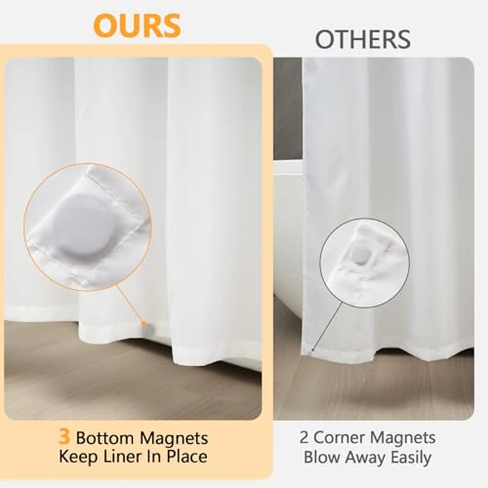 Seenus Waterproof Fabric Shower Curtain Liner with 3 Large Magnets, 60 x 72 inch Washable Cloth Shower Liner Neutral White, Bathoom Shower Curtain Lightweight for Walk in Stall by Seenus - Image 4