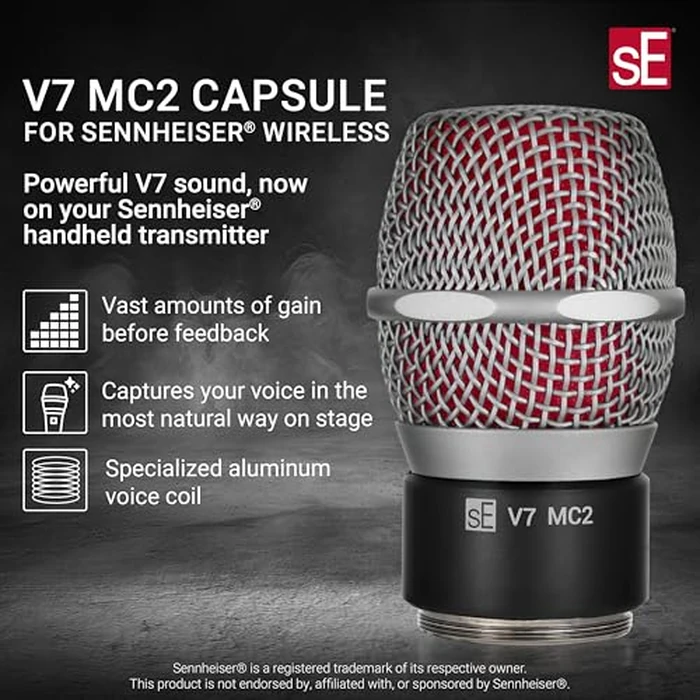 SE ELECTRONICS V7 MC2 Wireless Microphone Capsule - Compatible with Sennheiser Wireless Transmitters - Professional Dynamic Microphone for Singing, Speech & Music Studio Recording (Black) by SE ELECTRONICS - Image 2