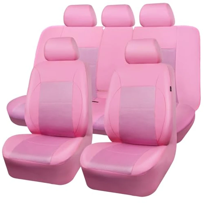 CAR PASS Pink Leather Seat Cover Automotive Breathable Universal Car Seat Cover Set Package-Super 5mm Sponge Inside,Airbag Compatible, Interior Cover Cute for Women Car Truck Van All Pink by CAR PASS - Used - Very Good condition - US$35.99