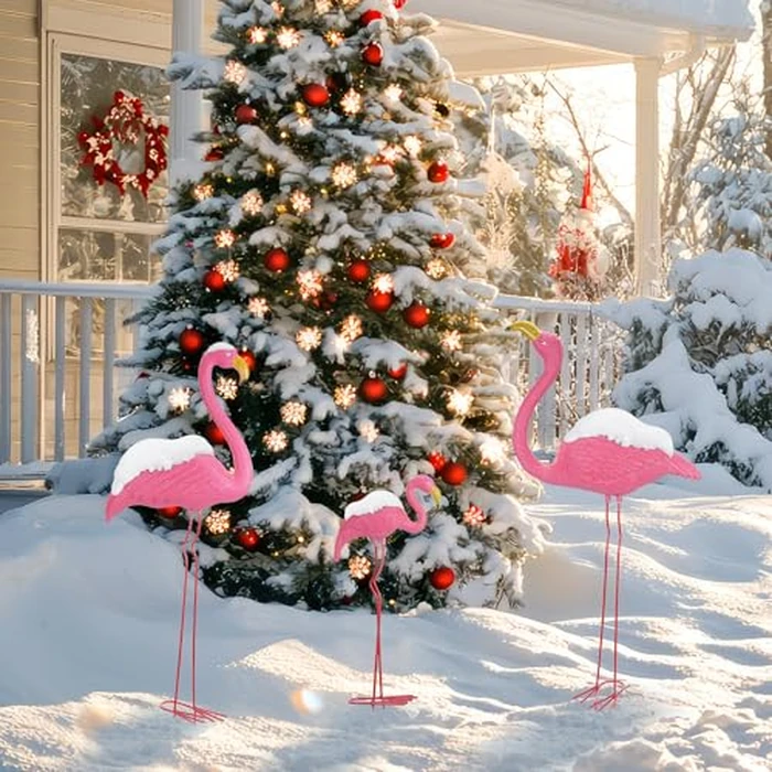 Ohuhu Family Flamingo Yard Ornaments, Set of 3 (32", 31", 19") Bright Pink Flamingos Ornaments with Metal Feet Stakes for Garden Yard Patio Party Decoration, Outdoor Decor Gardening by Ohuhu - Image 7