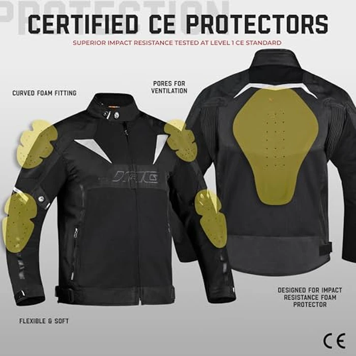 J.A.G. JAG Mesh Motorcycle Biker Jacket-CE Level 1 Armor Motorbike Jacket Men-High Visibility Riding Jacket with Armor (US, Alpha, Large, Regular, Regular, Black) by J.A.G. - Image 2