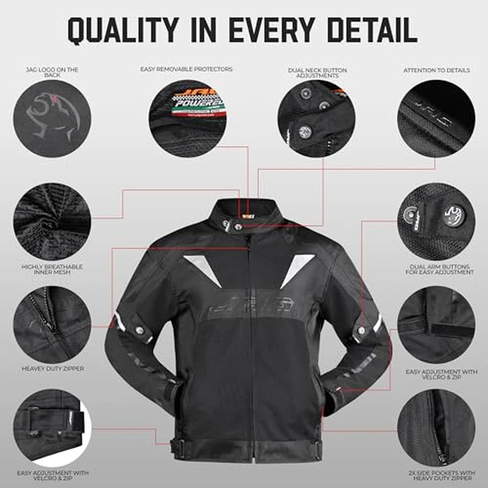 J.A.G. JAG Mesh Motorcycle Biker Jacket-CE Level 1 Armor Motorbike Jacket Men-High Visibility Riding Jacket with Armor (US, Alpha, Large, Regular, Regular, Black) by J.A.G. - Image 3