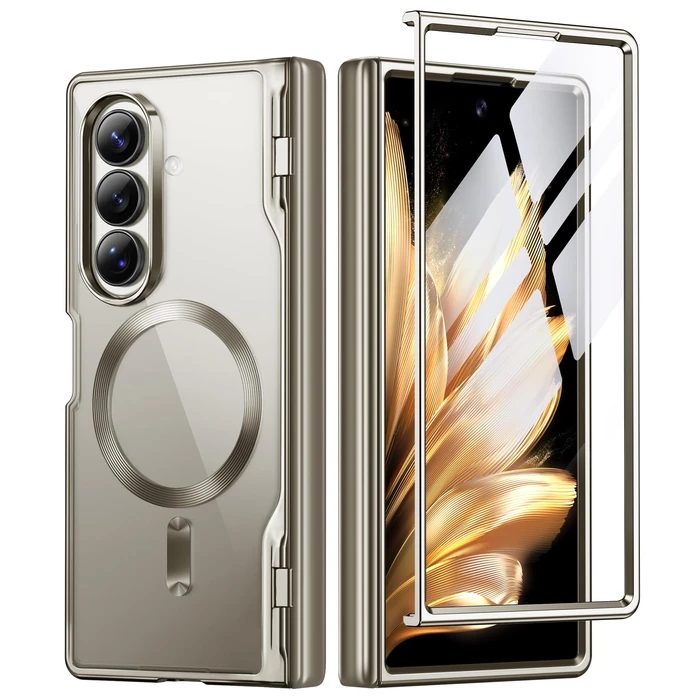 BERFY for Galaxy Z Fold 7 Case, Compatible with Magsafe, Built-in Screen Protector & Hinge Protection, Clear Plating Design Full-Body Slim Shockproof Protective Phone Case for Samsung Z Fold 7, Grey by BERFY - Used - Acceptable condition - US$15.79