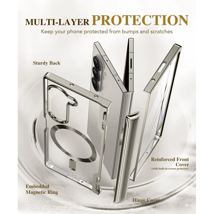 BERFY for Galaxy Z Fold 7 Case, Compatible with Magsafe, Built-in Screen Protector & Hinge Protection, Clear Plating Design Full-Body Slim Shockproof Protective Phone Case for Samsung Z Fold 7, Grey by BERFY - Image 2