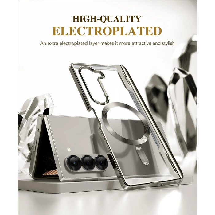 BERFY for Galaxy Z Fold 7 Case, Compatible with Magsafe, Built-in Screen Protector & Hinge Protection, Clear Plating Design Full-Body Slim Shockproof Protective Phone Case for Samsung Z Fold 7, Grey by BERFY - Image 3