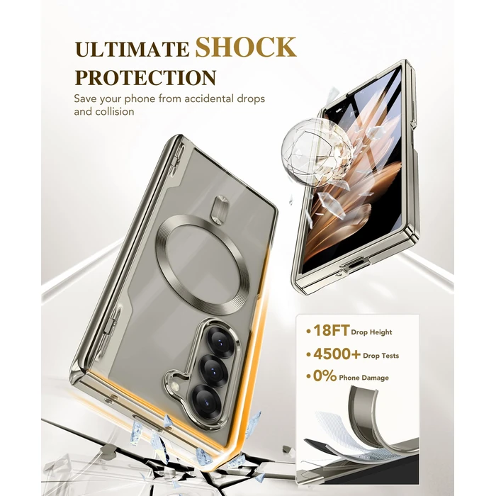 BERFY for Galaxy Z Fold 7 Case, Compatible with Magsafe, Built-in Screen Protector & Hinge Protection, Clear Plating Design Full-Body Slim Shockproof Protective Phone Case for Samsung Z Fold 7, Grey by BERFY - Image 4