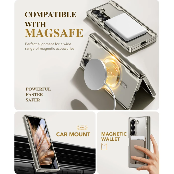 BERFY for Galaxy Z Fold 7 Case, Compatible with Magsafe, Built-in Screen Protector & Hinge Protection, Clear Plating Design Full-Body Slim Shockproof Protective Phone Case for Samsung Z Fold 7, Grey by BERFY - Image 5