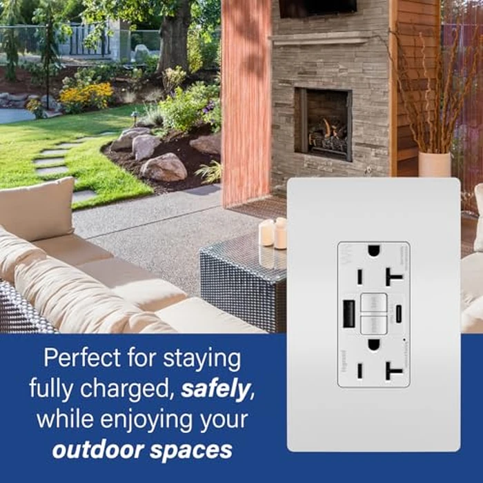 Legrand Pass & Seymour Radiant 20 Amp GFCI Weather-Resistant Wall Power Outlet with 2.0 Amp USB A/C Charger, White by Legrand - Image 2