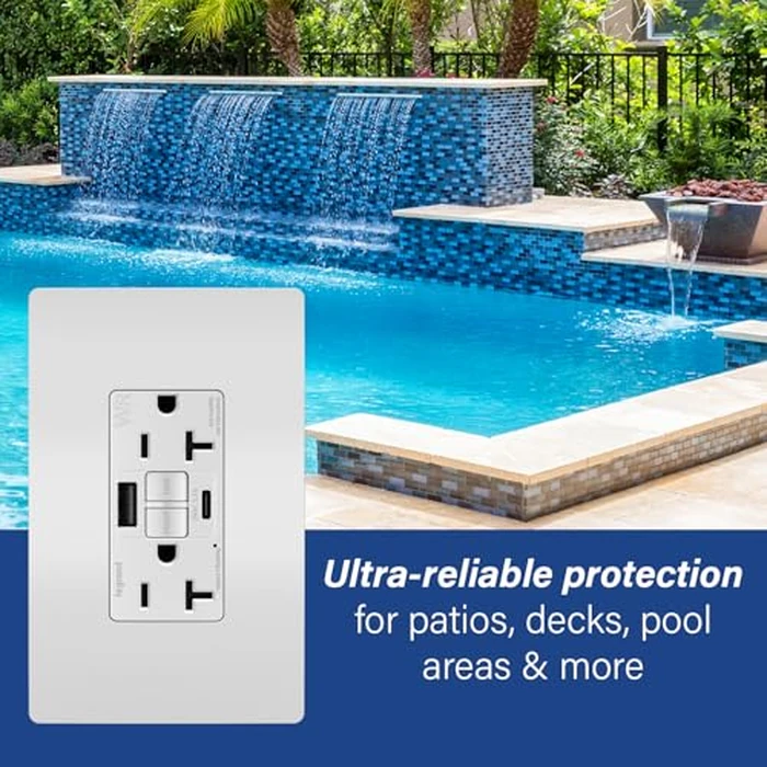 Legrand Pass & Seymour Radiant 20 Amp GFCI Weather-Resistant Wall Power Outlet with 2.0 Amp USB A/C Charger, White by Legrand - Image 3