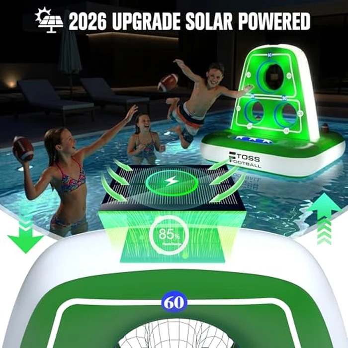 ZoneJoy Inflatable Football Toss Game for Pool - Water Football Target with Lights,Football Pool Game Solar Powered,4 Balls & 1Pumps, Dual Net Design, Stable Base, Summer Pool Game for Kids & Adults by ZoneJoy - Image 2