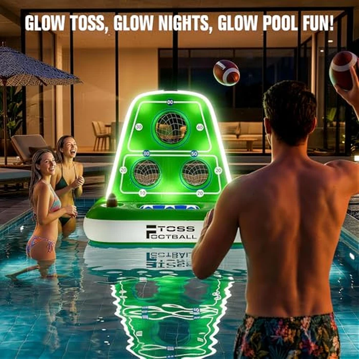 ZoneJoy Inflatable Football Toss Game for Pool - Water Football Target with Lights,Football Pool Game Solar Powered,4 Balls & 1Pumps, Dual Net Design, Stable Base, Summer Pool Game for Kids & Adults by ZoneJoy - Image 3