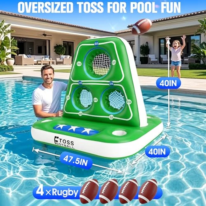 ZoneJoy Inflatable Football Toss Game for Pool - Water Football Target with Lights,Football Pool Game Solar Powered,4 Balls & 1Pumps, Dual Net Design, Stable Base, Summer Pool Game for Kids & Adults by ZoneJoy - Image 4