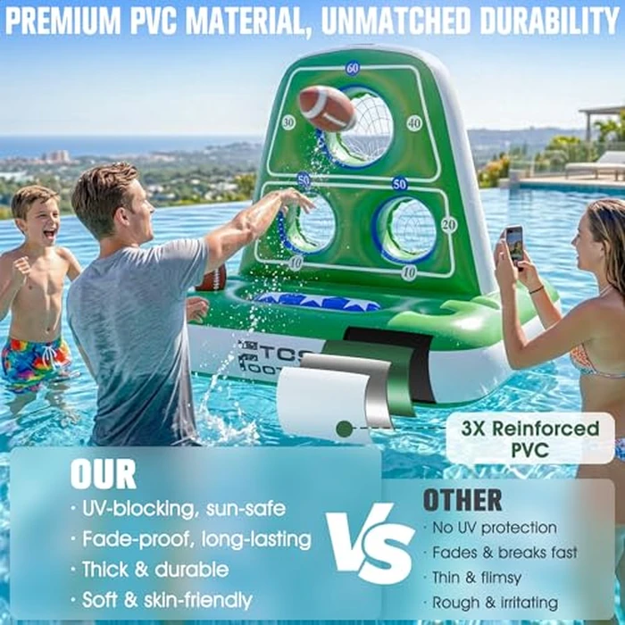 ZoneJoy Inflatable Football Toss Game for Pool - Water Football Target with Lights,Football Pool Game Solar Powered,4 Balls & 1Pumps, Dual Net Design, Stable Base, Summer Pool Game for Kids & Adults by ZoneJoy - Image 5