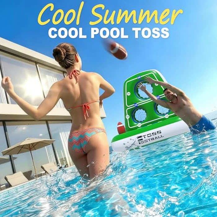 ZoneJoy Inflatable Football Toss Game for Pool - Water Football Target with Lights,Football Pool Game Solar Powered,4 Balls & 1Pumps, Dual Net Design, Stable Base, Summer Pool Game for Kids & Adults by ZoneJoy - Image 7